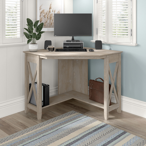 Shop Bush Furniture Key West Small Corner Desk, Image 02, KWD134WG-03, #color_washed gray
