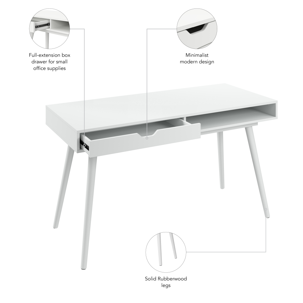 Shop Bush Furniture Nora 54W Writing Desk, Image 08, NRD154WH-03, #color_pure white