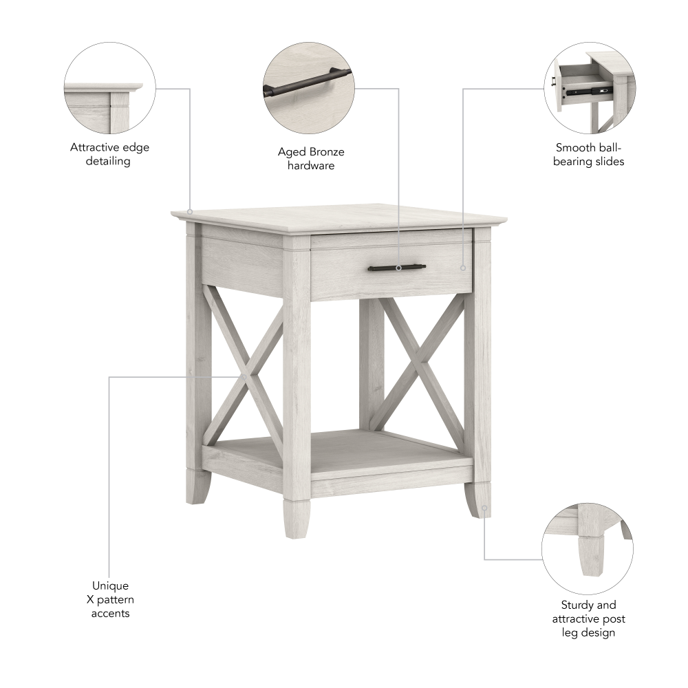 Shop Bush Furniture Key West Nightstand with Drawer, Image 07, KWT120LW-Z, #color_linen white oak