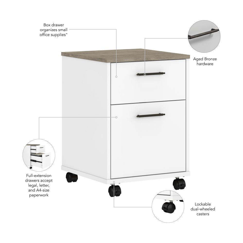 Shop Bush Furniture Key West 2 Drawer Mobile File Cabinet, Image 07, KWF116G2W-03, #color_shiplap gray/pure white