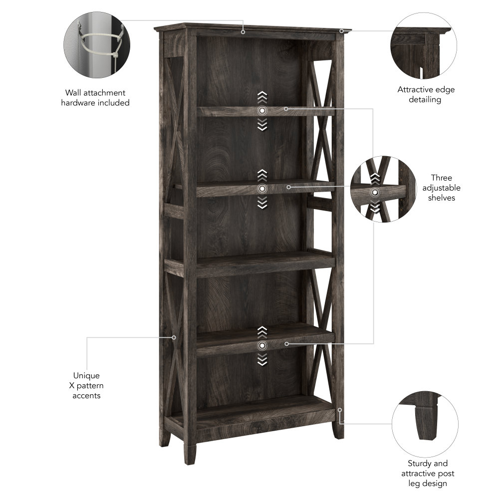 Shop Bush Furniture Key West 5 Shelf Bookcase Set, Image 06, KWS046GH, #color_dark gray hickory