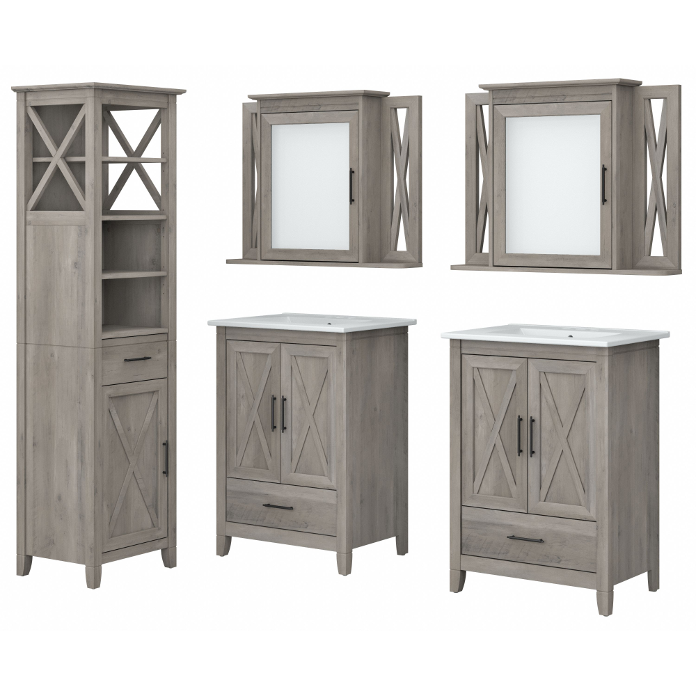 Shop Bush Furniture Key West 48W Double Vanity Set with Sinks, Medicine Cabinets and Linen Tower, Image 01, KWS043DG, #color_driftwood gray