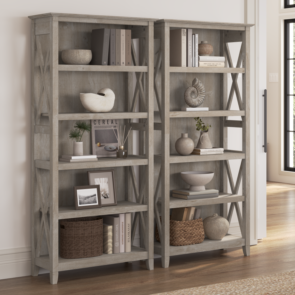 Shop Bush Furniture Key West 5 Shelf Bookcase Set, Image 02, KWS046WG, #color_washed gray