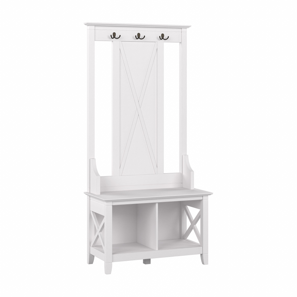 Shop Bush Furniture Key West Hall Tree with Shoe Storage Bench, Image 01, KWS166WT-03, #color_pure white oak