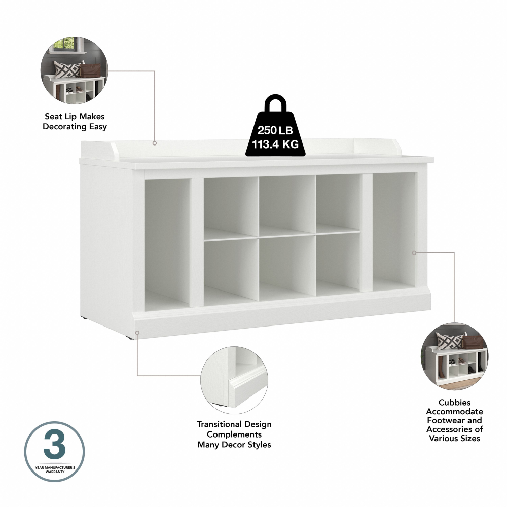 Shop Bush Furniture Woodland 40W Shoe Storage Bench with Shelves, Image 08, WDS240WAS-03, #color_white ash