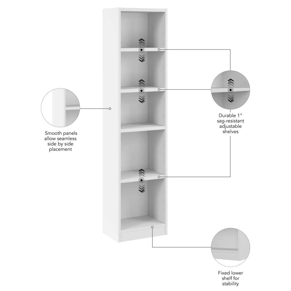 Shop Bush Furniture Universal 17W Narrow 5 Shelf Bookcase, Image 05, UBB117WH, #color_white