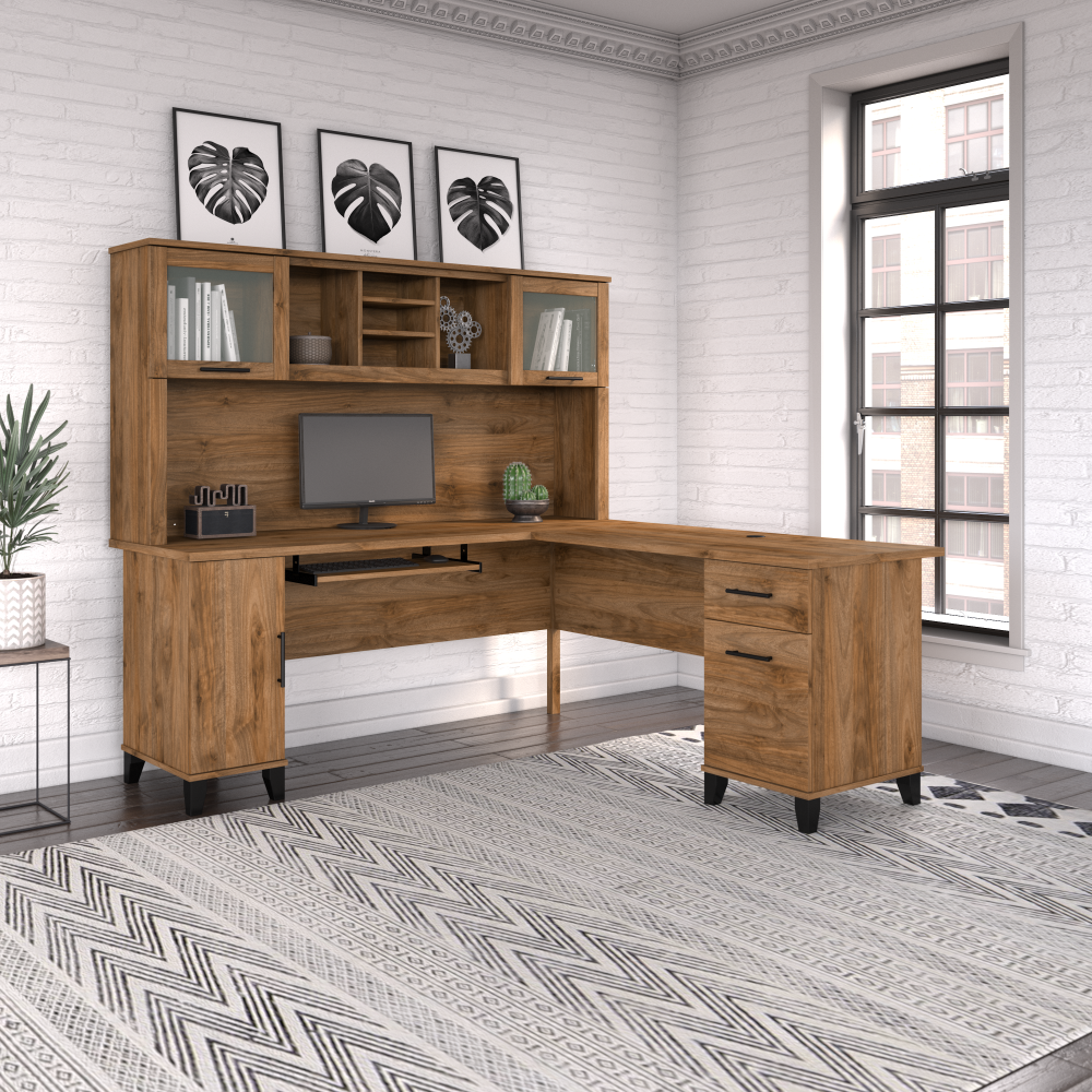 Shop Bush Furniture Somerset 72W L Shaped Desk with Hutch, Image 02, SET001FW, #color_fresh walnut