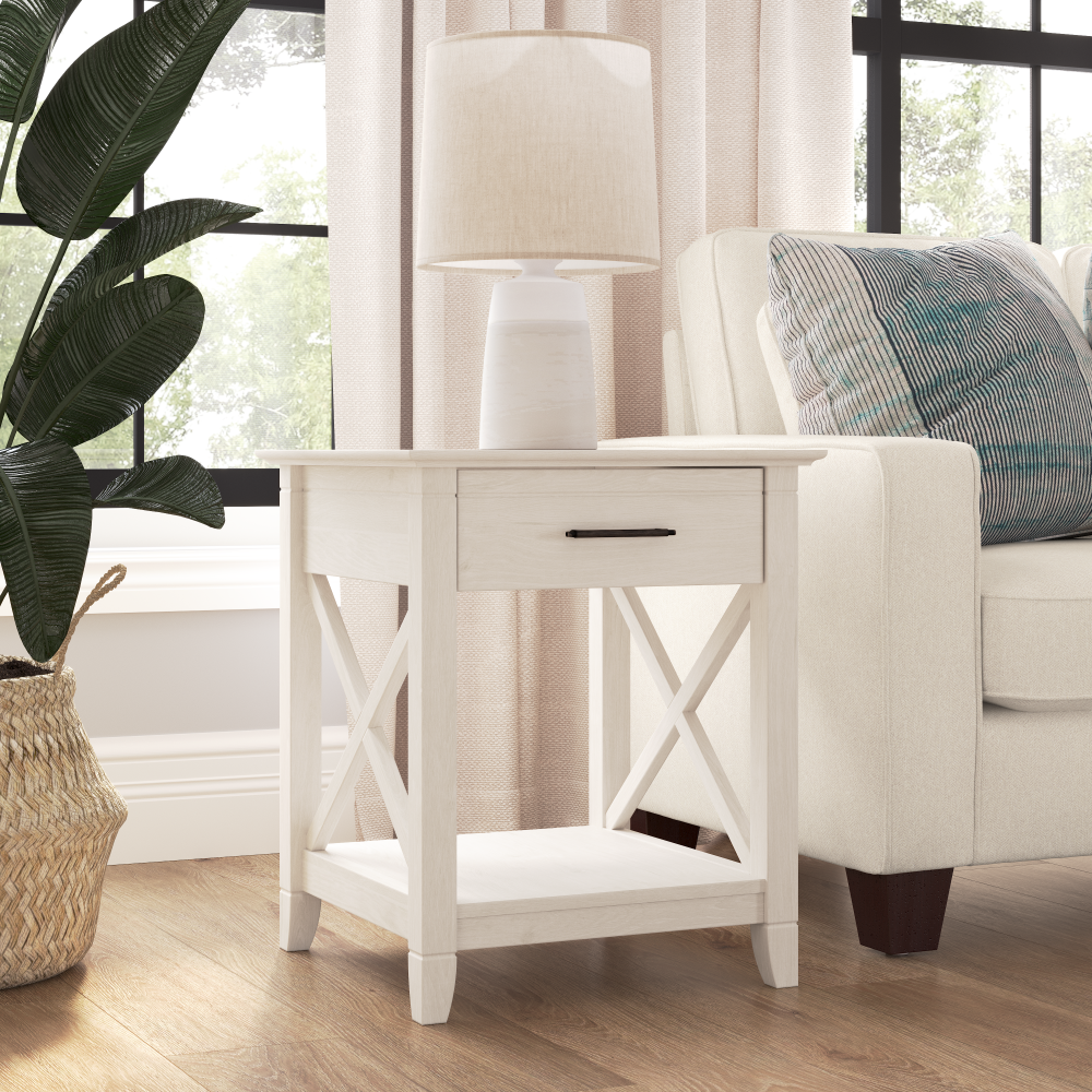 Shop Bush Furniture Key West End Table with Storage, Image 02, KWT120LW-03, #color_linen white oak