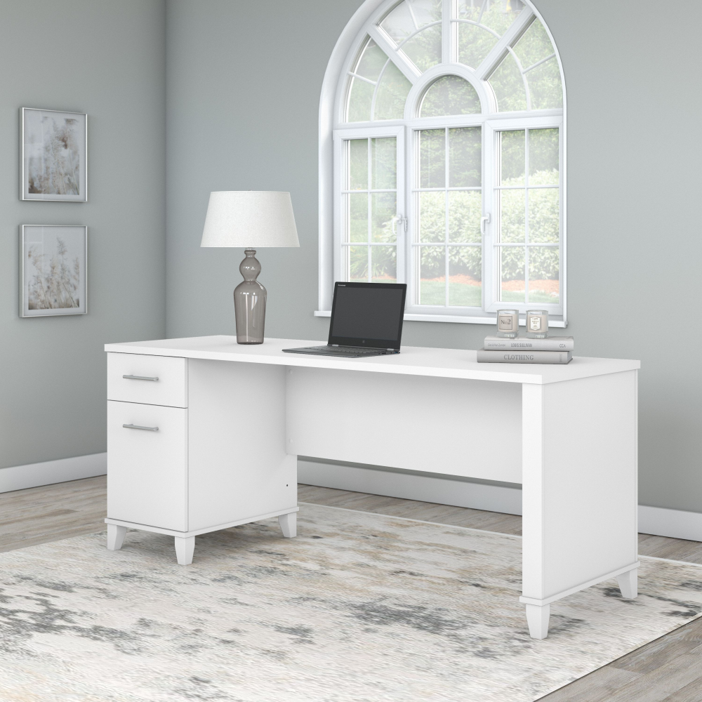Shop Bush Furniture Somerset 72W Office Desk with Drawers, Image 02, WC81972, #color_white