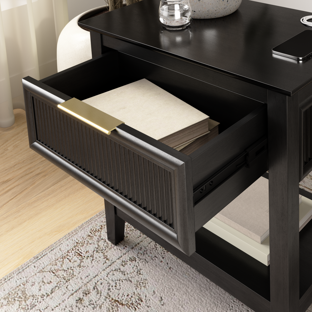 Shop Bush Home Camille Fluted End Table with Drawer - Set of 2, Image 05, CML002OB, #color_onyx birch
