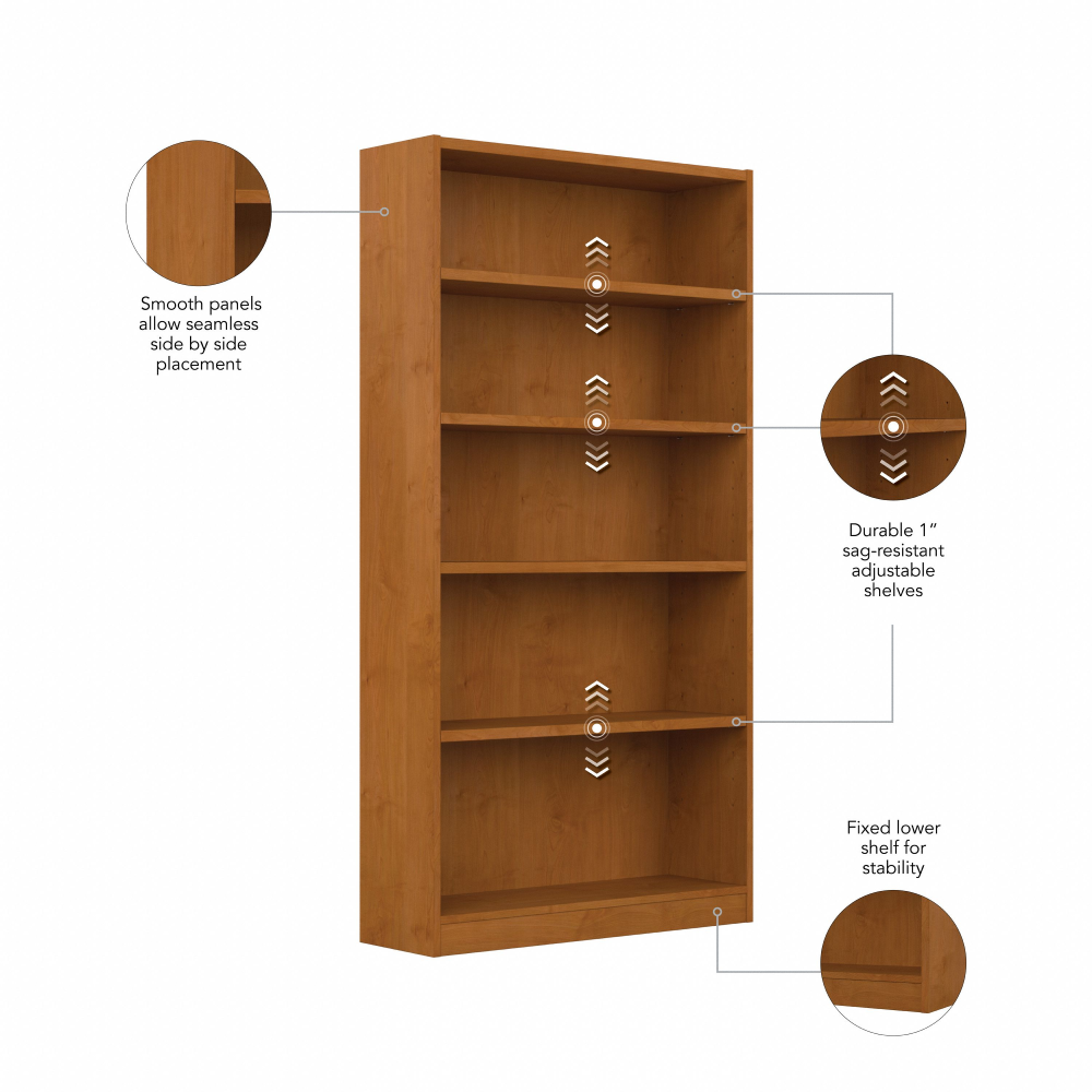Shop Bush Furniture Universal Tall 5 Shelf Bookcase, Image 06, WL12467, #color_natural cherry
