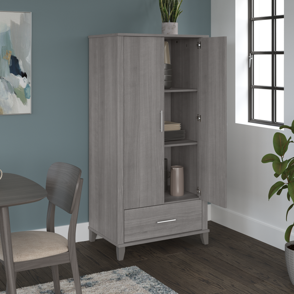 Shop Bush Furniture Somerset Tall Kitchen Pantry Cabinet with Doors and Drawer, Image 04, STS166PGK-Z, #color_platinum gray