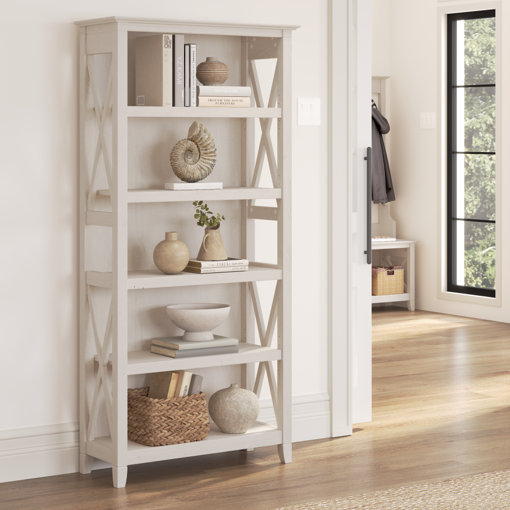 Shop Bush Furniture Key West Tall 5 Shelf Bookcase, Image 02, KWB132LW-03, #color_linen white oak