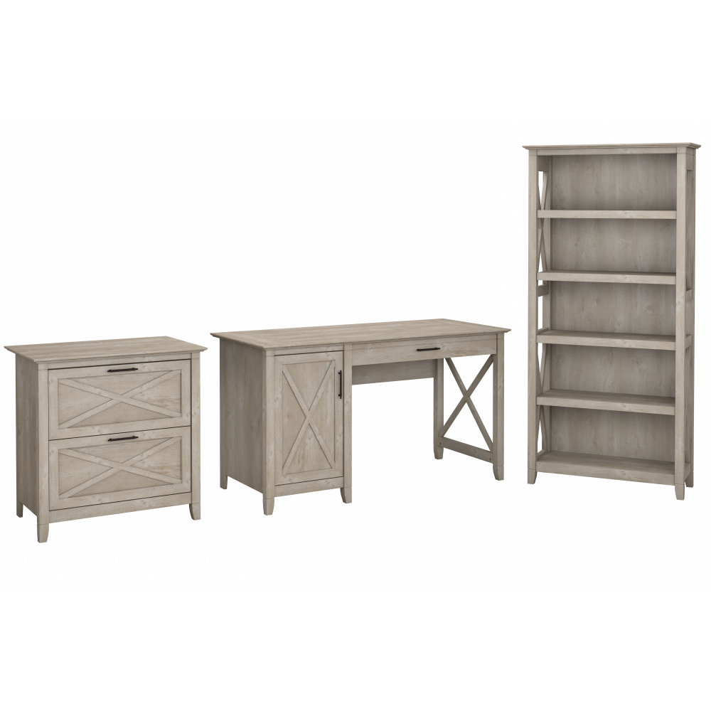 Shop Bush Furniture Key West 54W Computer Desk with 2 Drawer Lateral File Cabinet and 5 Shelf Bookcase, Image 01, KWS009WG, #color_washed gray