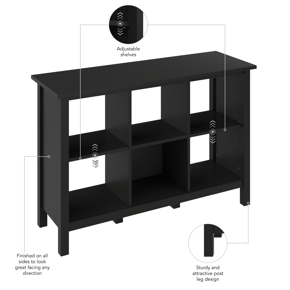 Shop Bush Furniture Broadview 6 Cube Organizer, Image 08, BDB145CBL-03, #color_classic black