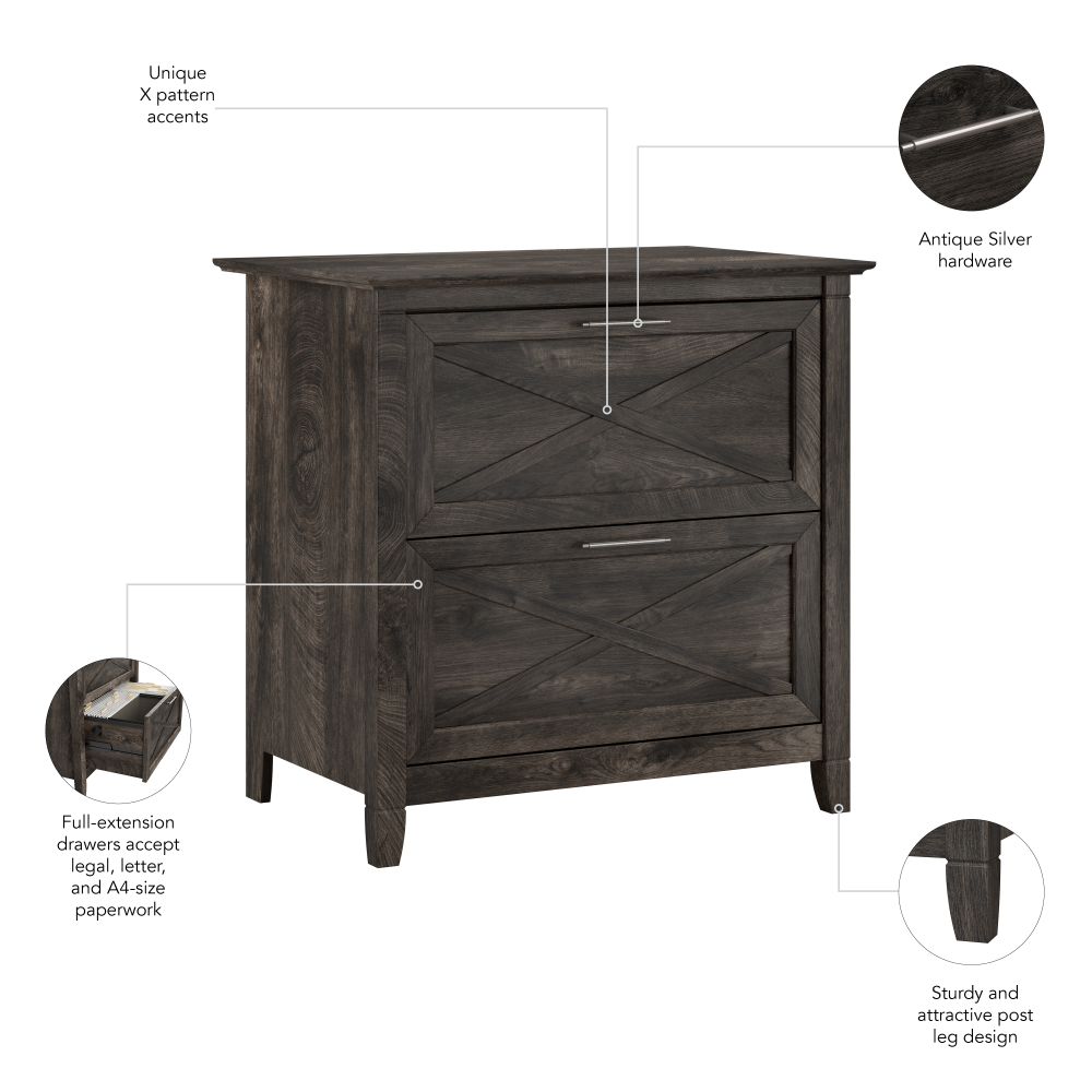 Shop Bush Furniture Key West 2 Drawer Lateral File Cabinet, Image 07, KWF130GH-03, #color_dark gray hickory