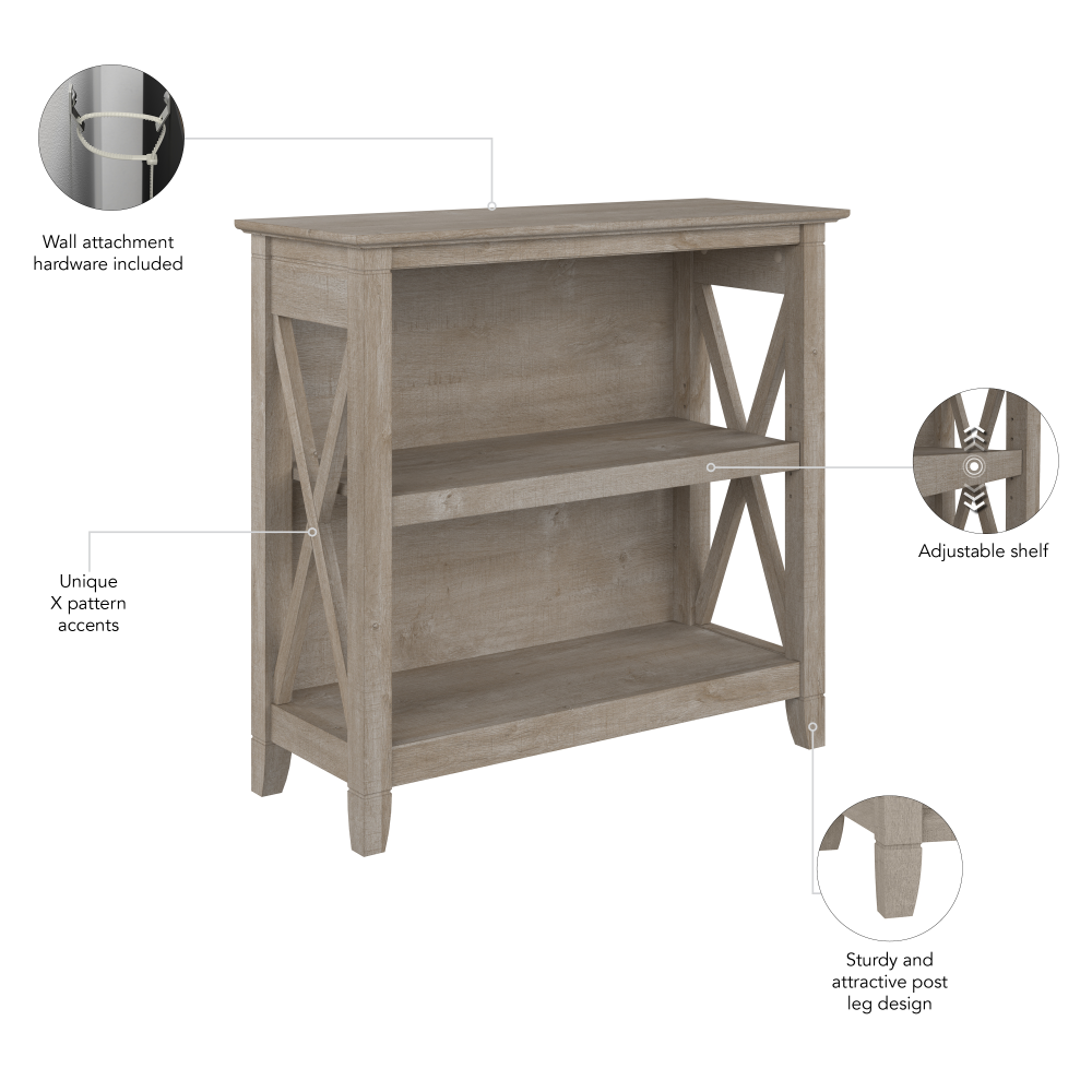 Shop Bush Furniture Key West Small 2 Shelf Bookcase, Image 07, KWB124WG-03, #color_washed gray