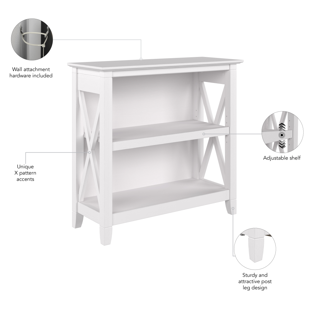 Shop Bush Furniture Key West Small 2 Shelf Bookcase, Image 07, KWB124WT-03, #color_pure white oak