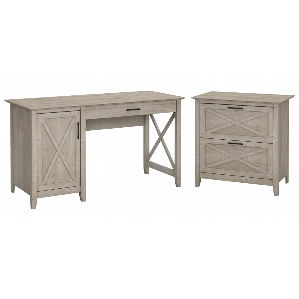 Shop Bush Furniture Key West 54W Computer Desk with Storage and 2 Drawer Lateral File Cabinet, Image 01, KWS008WG, #color_washed gray