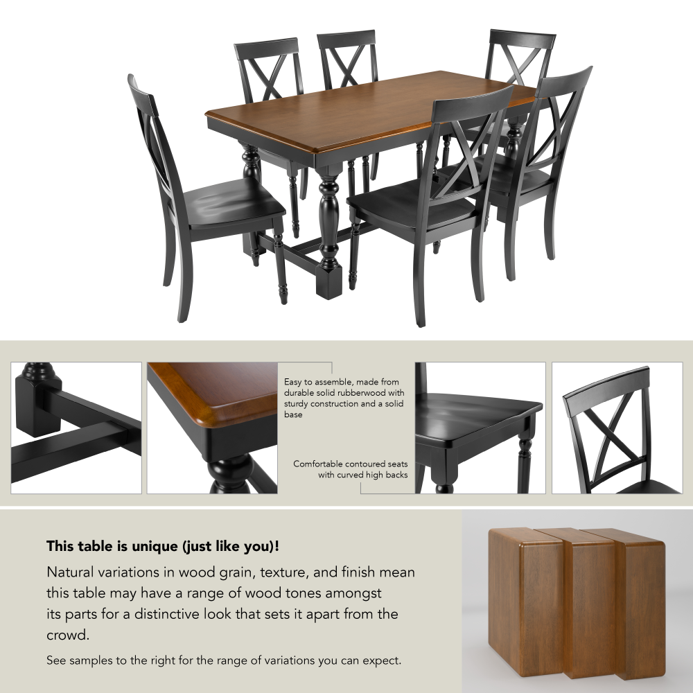 Shop Bush Furniture Sterling 67W Squire Trestle Dining Table with 6 Cross Back Dining Chairs, Image 06, STL001BMB, #color_burnished medium brown/black paint