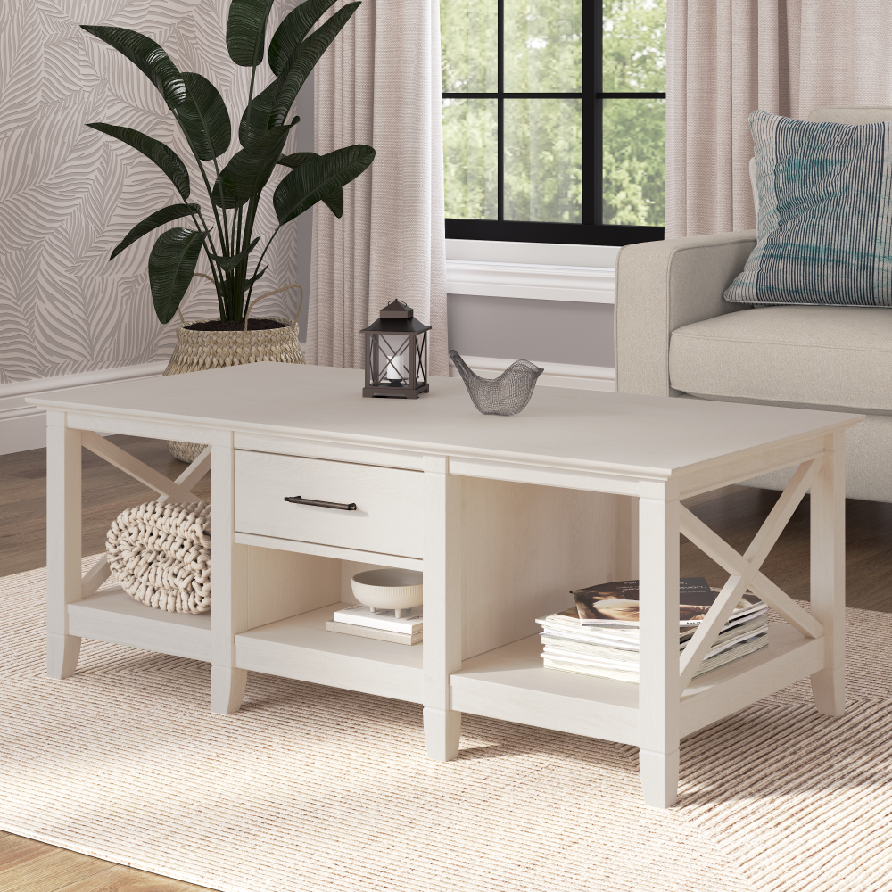 Shop Bush Furniture Key West Coffee Table with Storage, Image 02, KWT148LW-03, #color_linen white oak