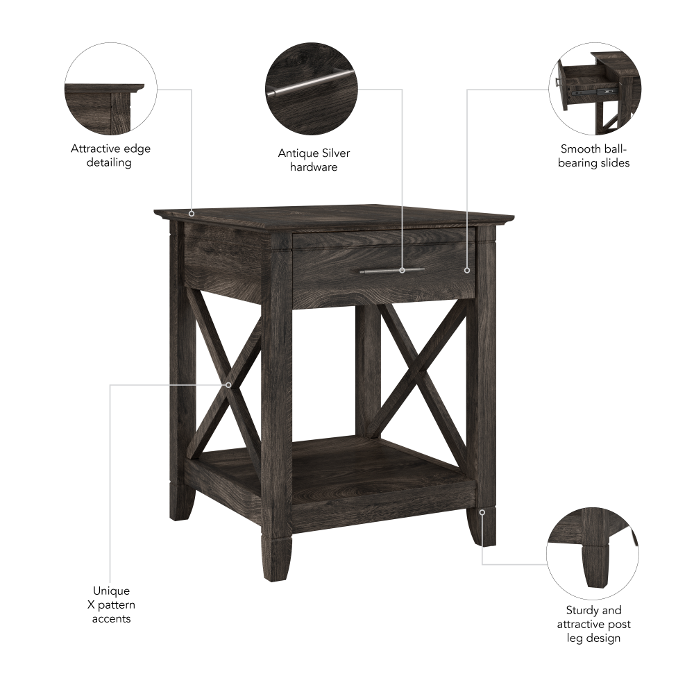 Shop Bush Furniture Key West End Table with Storage, Image 07, KWT120GH-03, #color_dark gray hickory