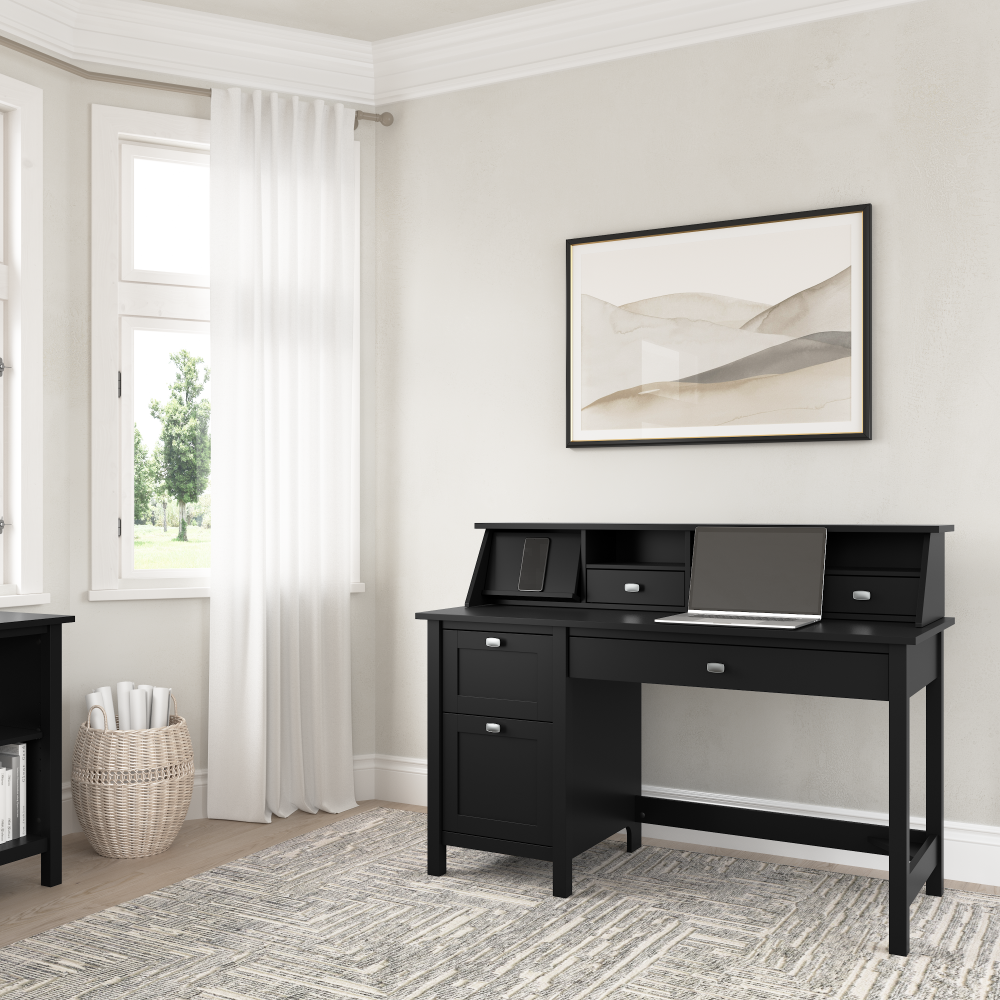 Shop Bush Furniture Broadview 54W Computer Desk with Drawers and Desktop Organizer, Image 02, BD005CBL, #color_classic black