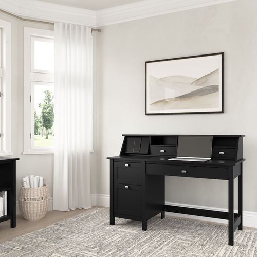 Shop Bush Furniture Broadview 54W Computer Desk with Drawers and Desktop Organizer, Image 02, BD005CBL, #color_classic black