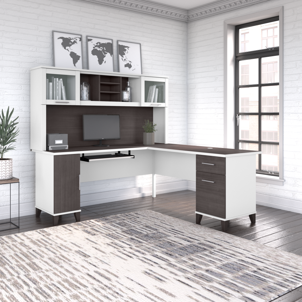 Shop Bush Furniture Somerset 72W L Shaped Desk with Hutch, Image 02, SET001SGWH, #color_storm gray/white