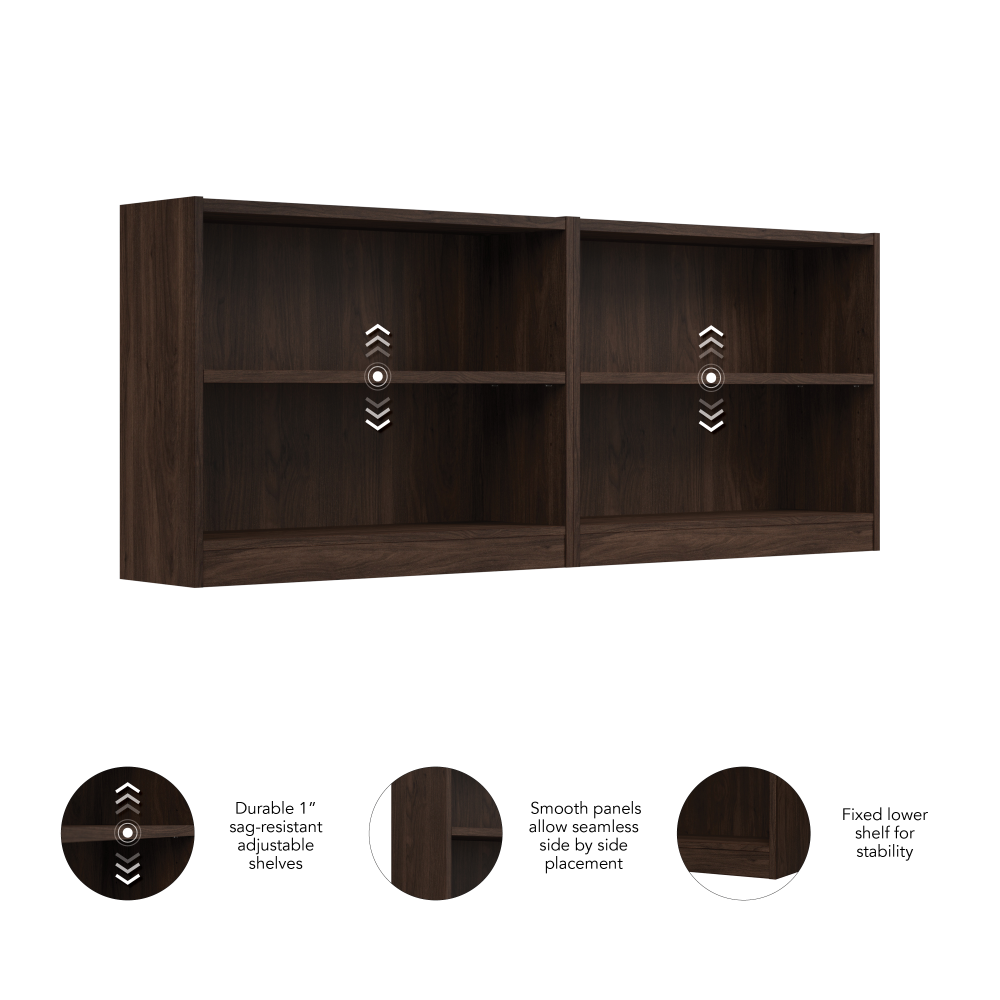 Shop Bush Furniture Universal Small 2 Shelf Bookcase - Set of 2, Image 05, UB001BW, #color_black walnut