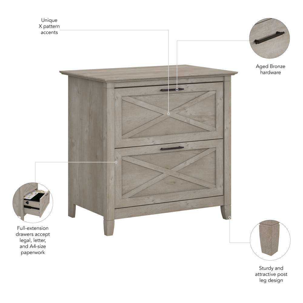 Shop Bush Furniture Key West 2 Drawer Lateral File Cabinet, Image 06, KWF130WG-03, #color_washed gray