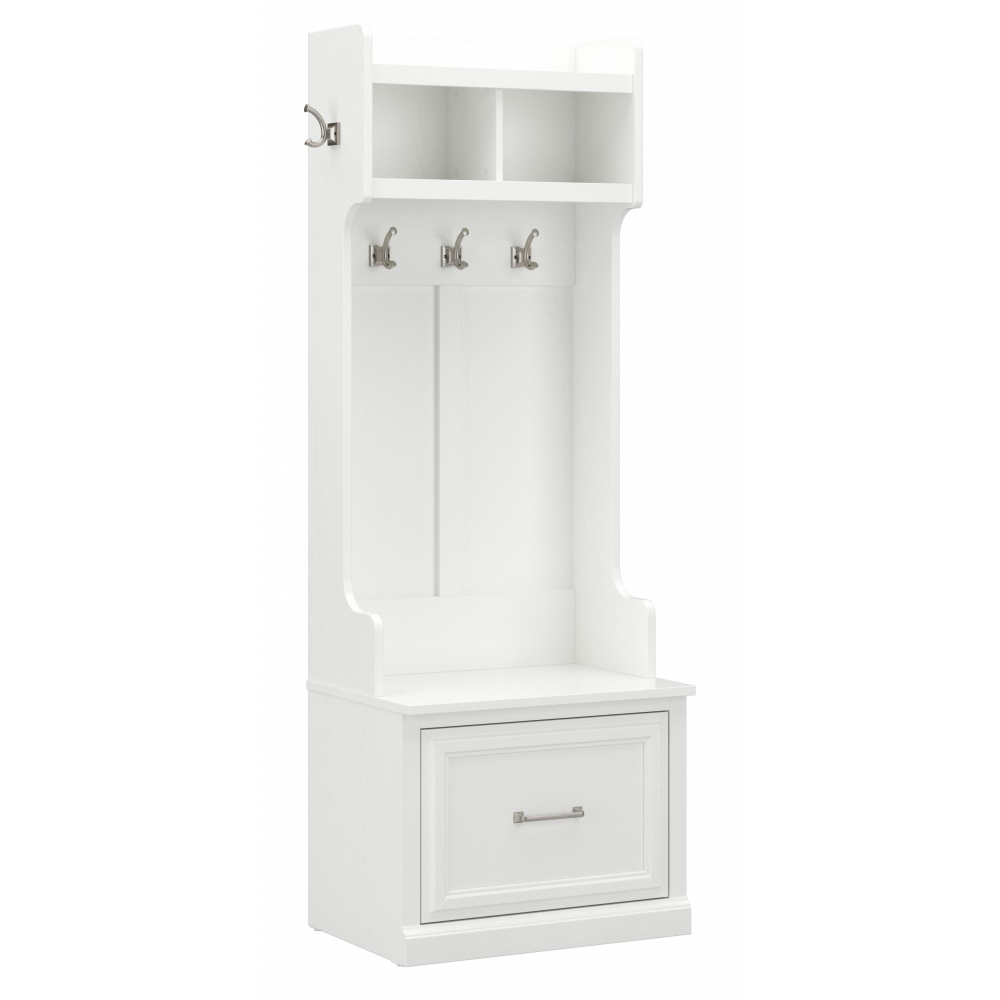 Shop Bush Furniture Woodland 24W Hall Tree and Small Shoe Bench with Drawer, Image 01, WDL007WAS, #color_white ash