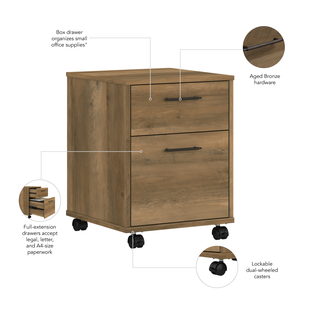 Shop Bush Furniture Key West 2 Drawer Mobile File Cabinet, Image 07, KWF116RCP-03, #color_reclaimed pine