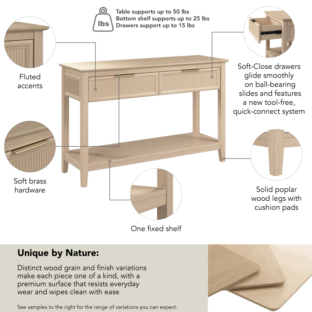 Shop Bush Home Camille Fluted Console Table with Drawers, Image 07, CMT247NB-03, #color_natural birch