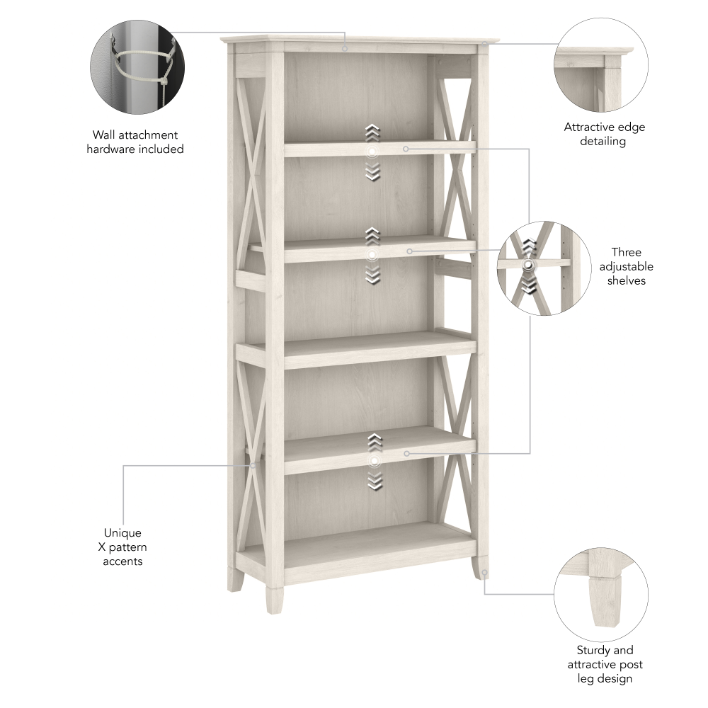 Shop Bush Furniture Key West 5 Shelf Bookcase Set, Image 05, KWS046LW, #color_linen white oak