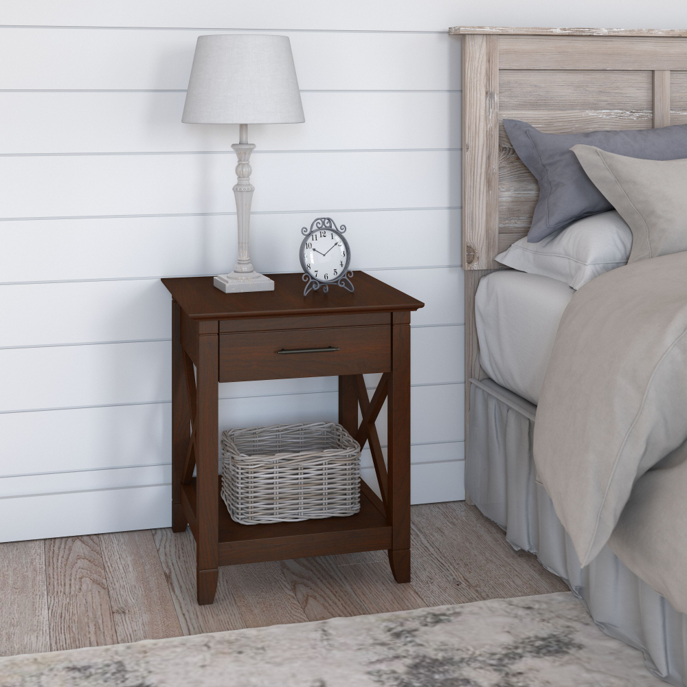 Shop Bush Furniture Key West Nightstand with Drawer, Image 02, KWT120BC-Z, #color_bing cherry