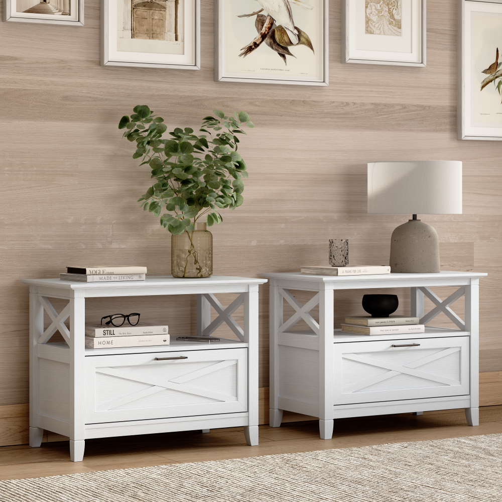 Shop Bush Home Key West 32W Nightstand with Drawer - Set of 2, Image 02, KWS106WT, #color_pure white oak