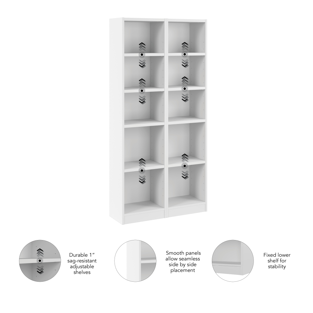 Shop Bush Furniture Universal 17W Narrow 5 Shelf Bookcase - Set of 2, Image 05, UB005WH, #color_white