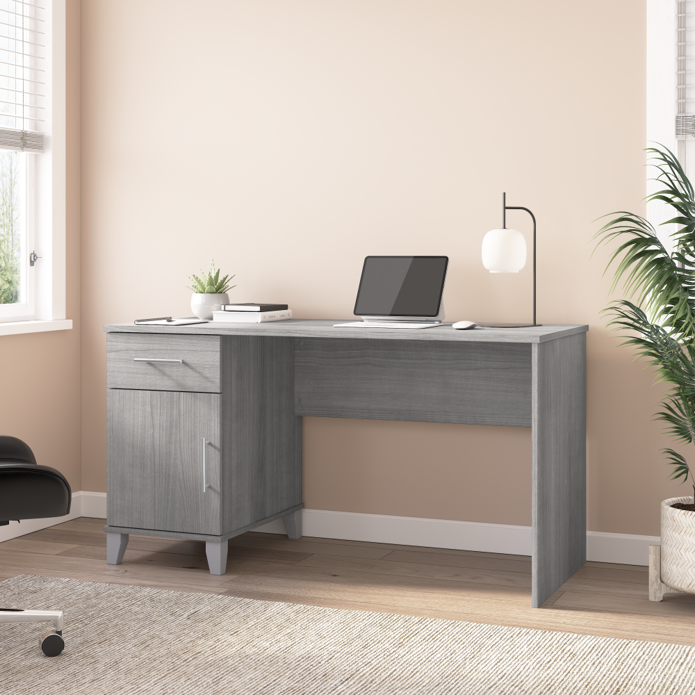 Shop Bush Furniture Somerset 54W Office Desk with Drawer and Storage Cabinet, Image 02, WC81254, #color_platinum gray