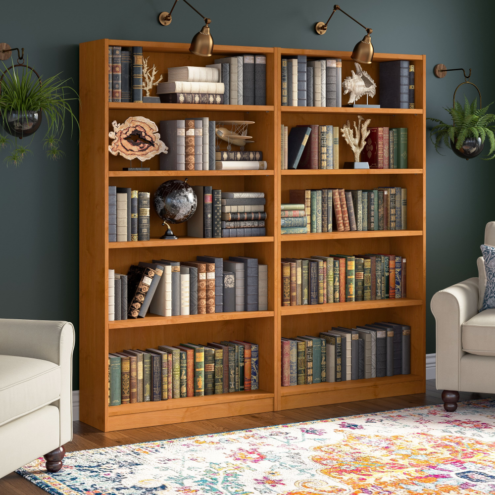 Shop Bush Furniture Universal Tall 5 Shelf Bookcase - Set of 2, Image 02, UB003NC, #color_natural cherry