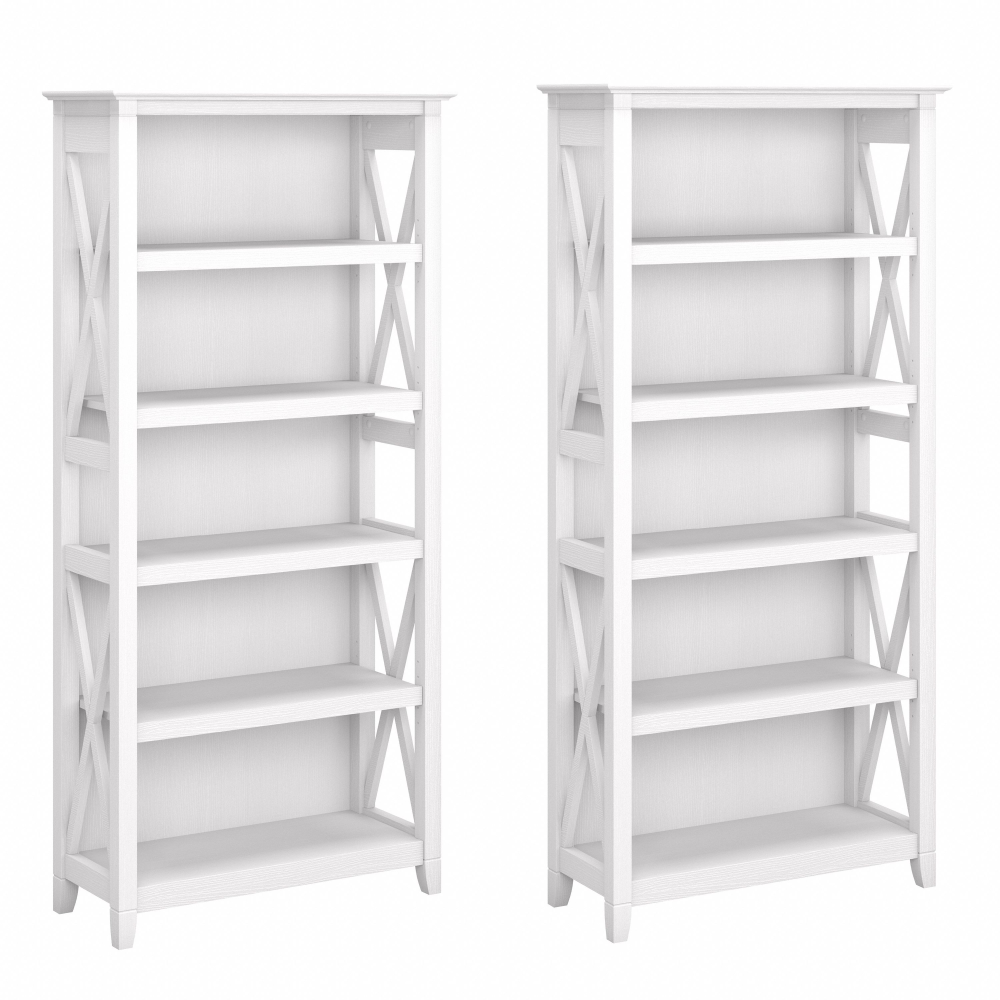 Shop Bush Furniture Key West 5 Shelf Bookcase Set, Image 01, KWS046WT, #color_pure white oak