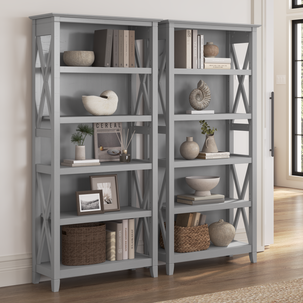 Shop Bush Furniture Key West 5 Shelf Bookcase Set, Image 02, KWS046CG, #color_cape cod gray