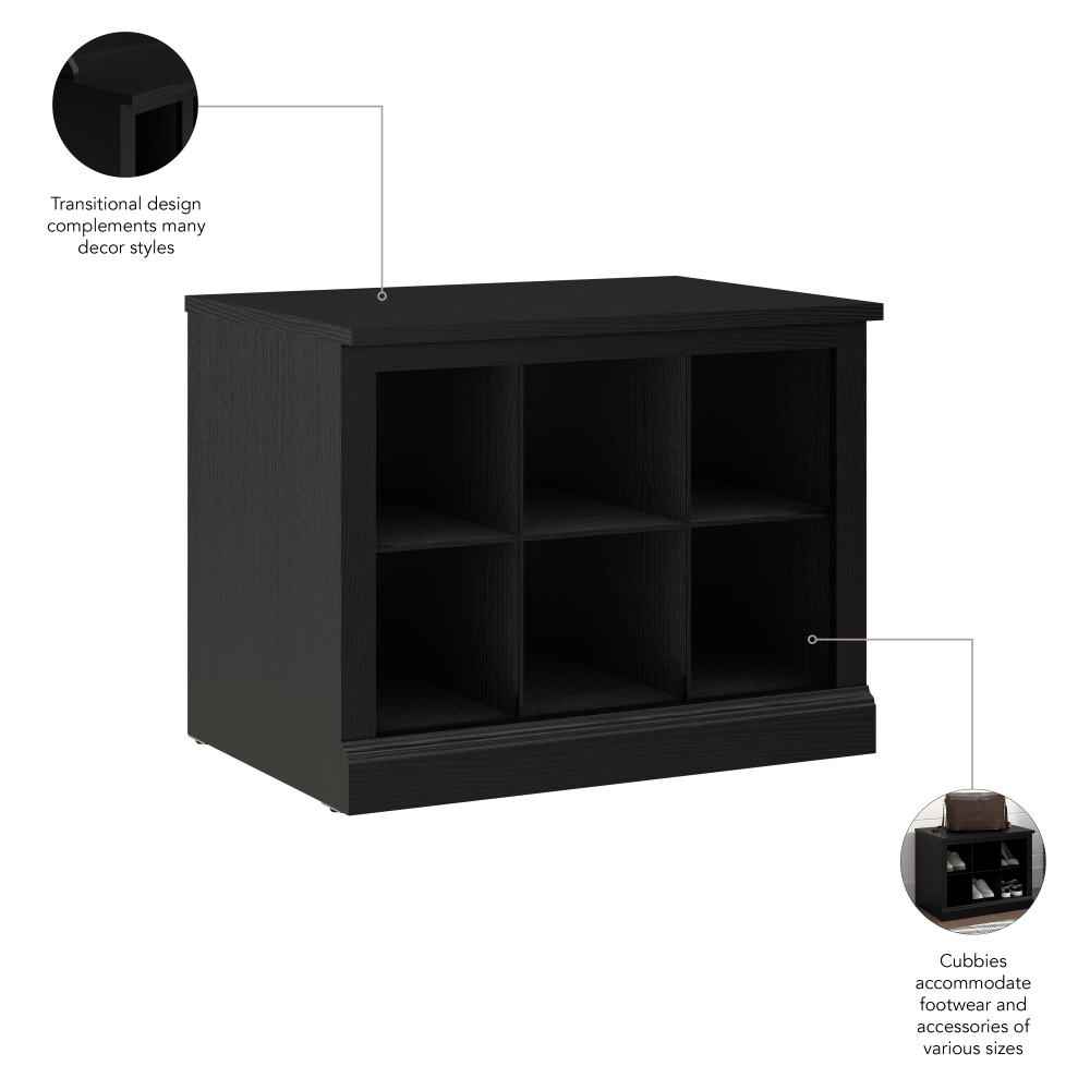 Shop Bush Furniture Woodland 24W Small Shoe Bench with Shelves, Image 08, WDS224BS-03, #color_black suede oak
