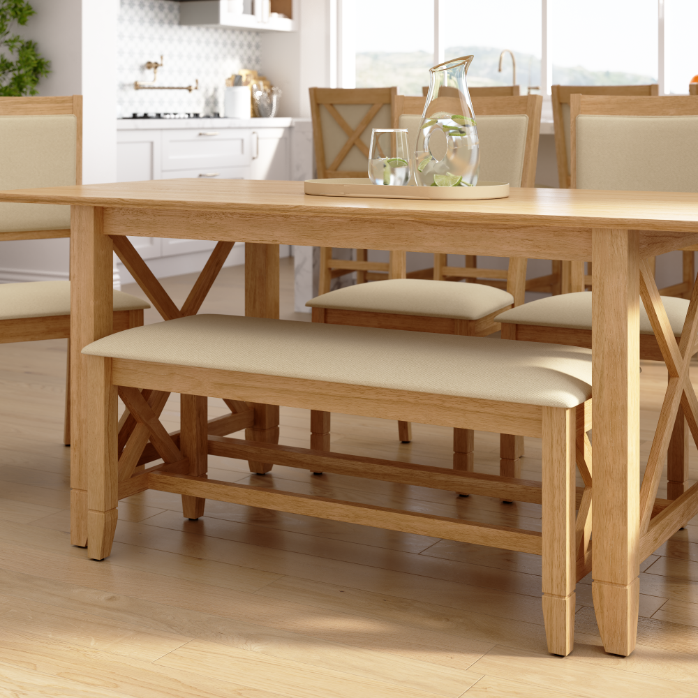 Shop Bush Home Key West 44W Upholstered Dining Bench, Image 05, KWCH03BO-03, #color_blonde oak/bright beige