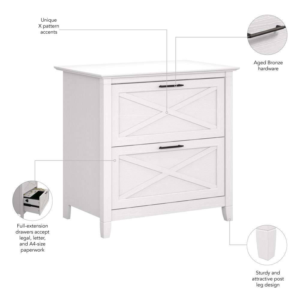 Shop Bush Furniture Key West 2 Drawer Lateral File Cabinet, Image 06, KWF130WT-03, #color_pure white oak