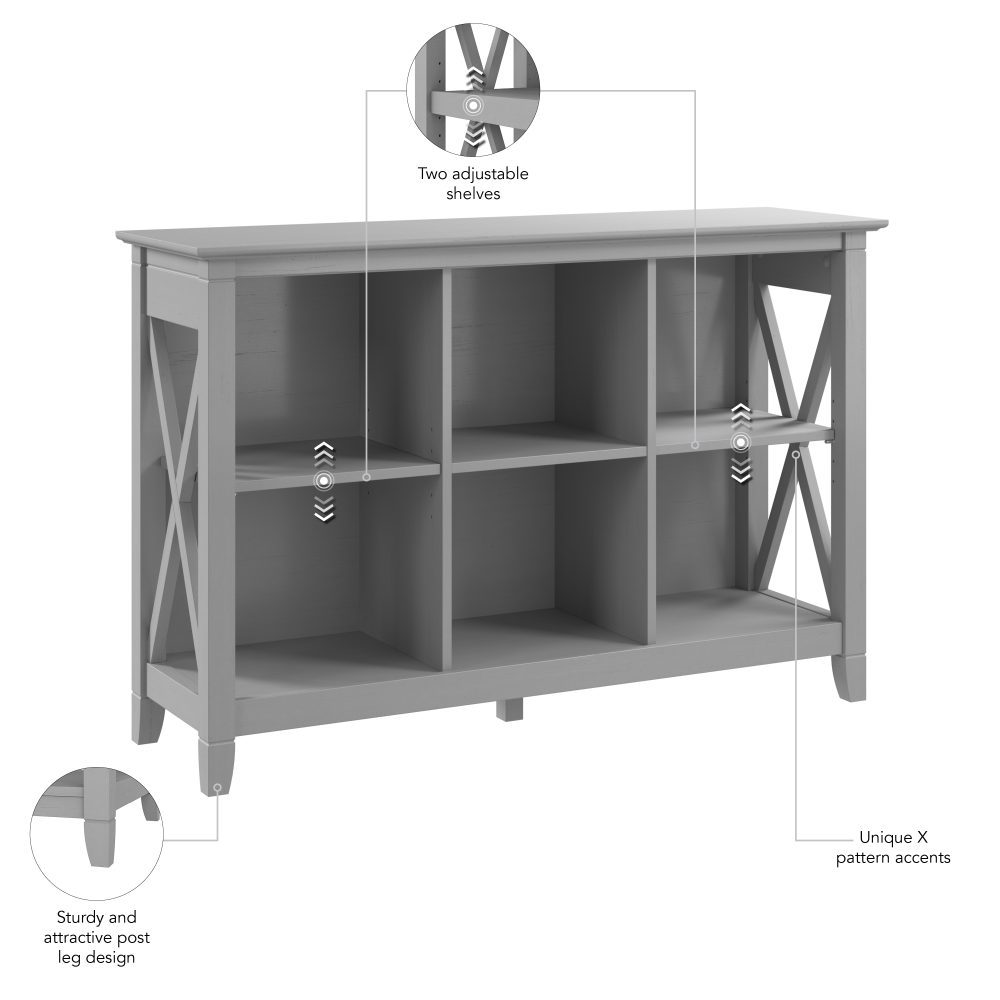 Shop Bush Furniture Key West 6 Cube Bookcase, Image 07, KWB146CG-03, #color_cape cod gray