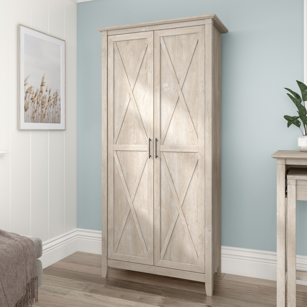 Shop Bush Furniture Key West Tall Storage Cabinet with Doors, Image 02, KWS266WG-03, #color_washed gray