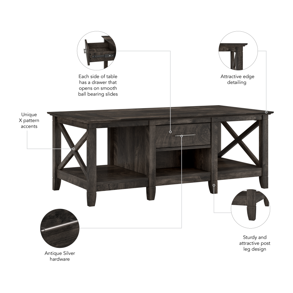 Shop Bush Furniture Key West Coffee Table with Storage, Image 07, KWT148GH-03, #color_dark gray hickory