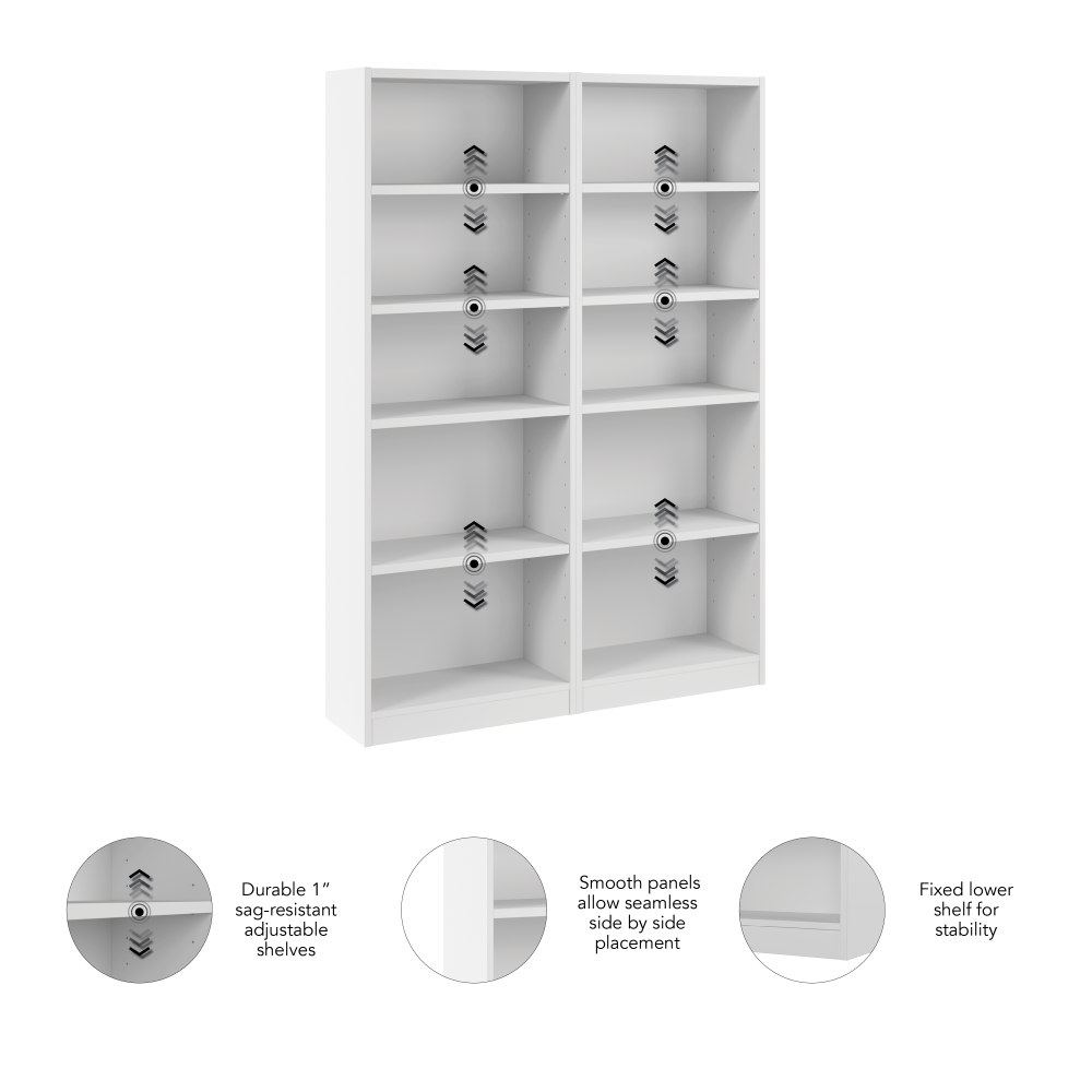 Shop Bush Furniture Universal 25W Tall 5 Shelf Bookcase - Set of 2, Image 05, UB006WH, #color_white