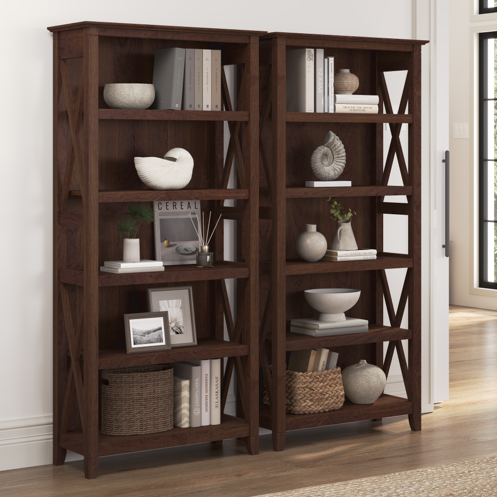 Shop Bush Furniture Key West 5 Shelf Bookcase Set, Image 02, KWS046BC, #color_bing cherry